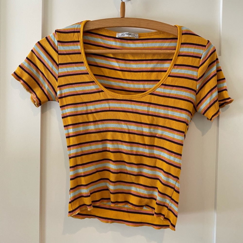Zara Trufaluc striped crop top yellow pink blue